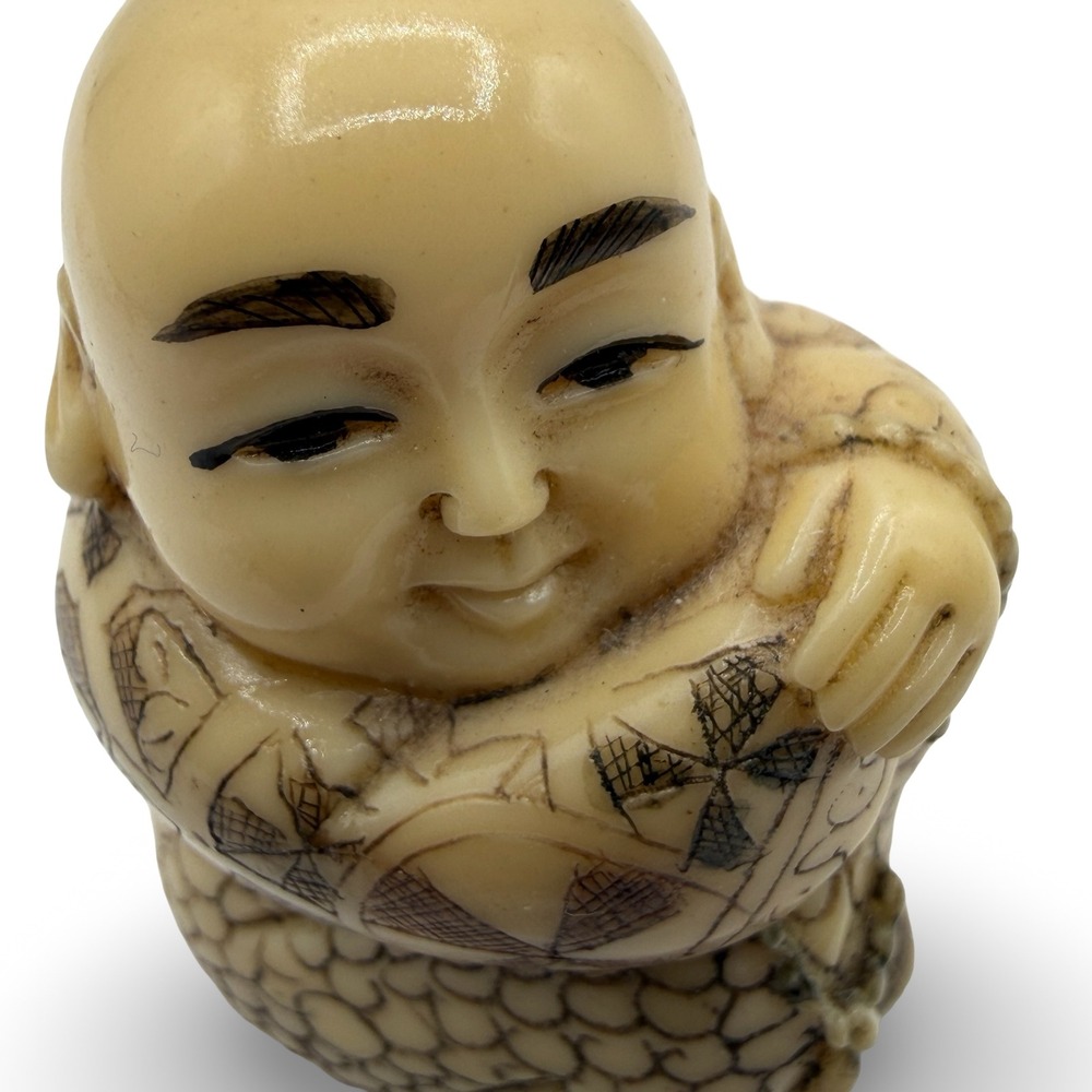 Masatoshi Signed Bone Netsuke Karako Treasure Bag Nagoya School Style Japan